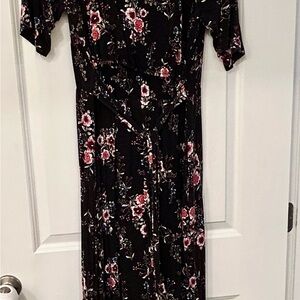 Latched Mama maternity nursing Floral Black Maxi Dress with Pink Rose Print